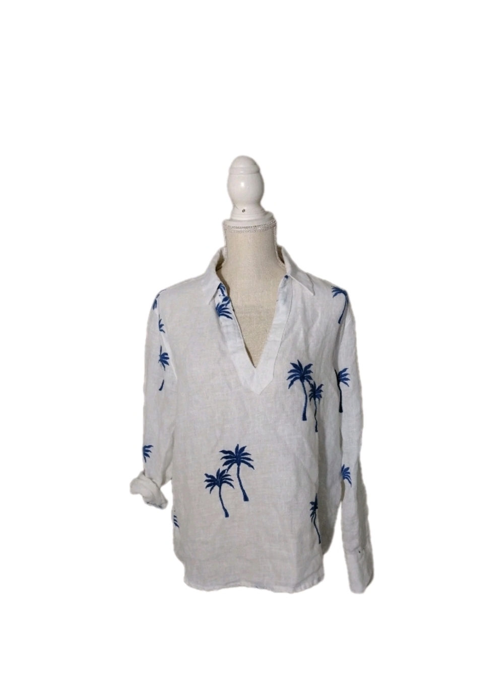 Calypso St Barth Linen Top Womens M Printed Palm Tree Tropical Coastal Aloha
